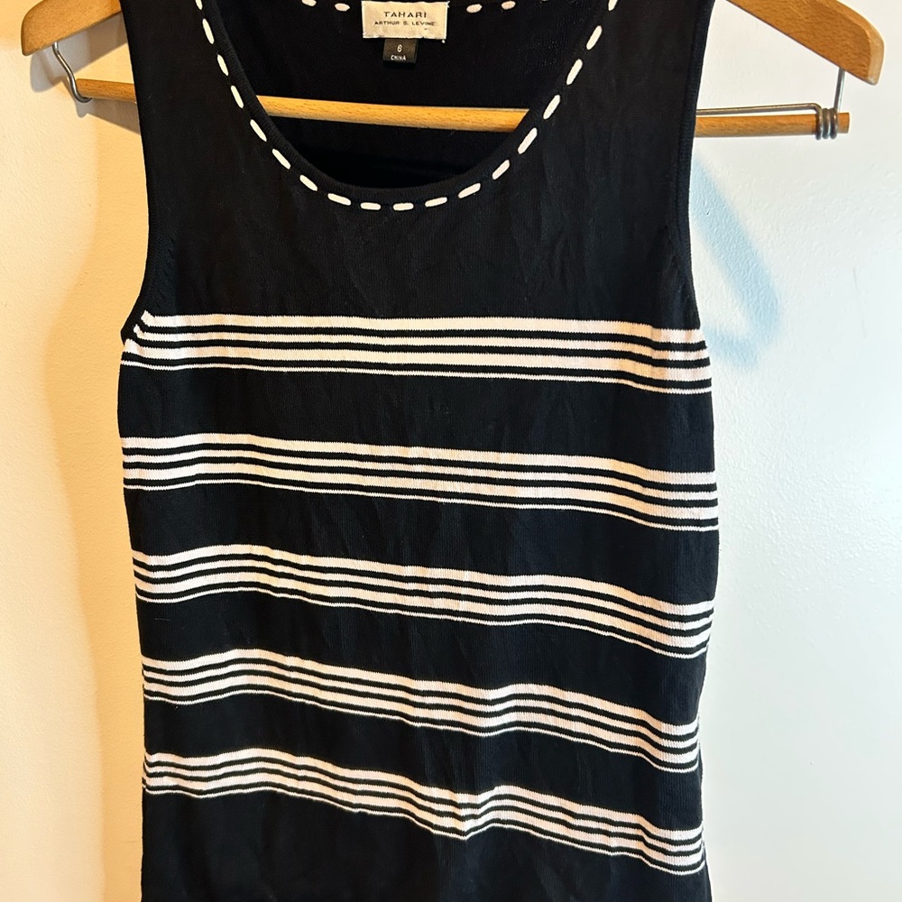 Tahari Black and White Fitted Tank Top